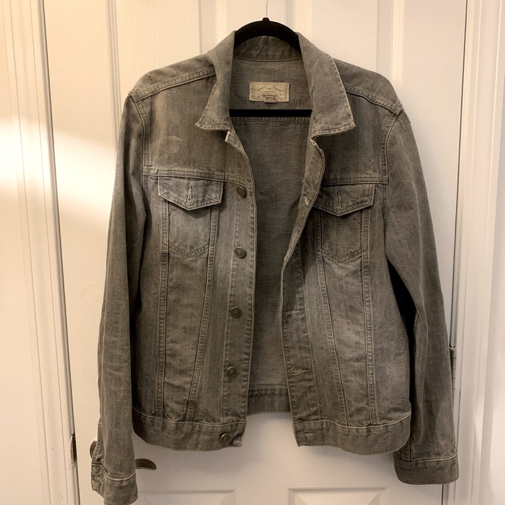 L #AllSaints light black slightly distressed denim jacket.